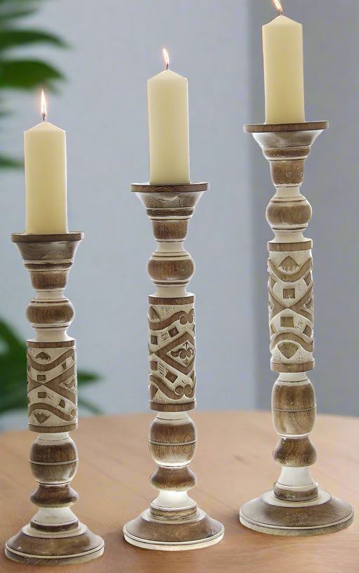 Wooden Pillar Candle Holders  - ex display stock Sale