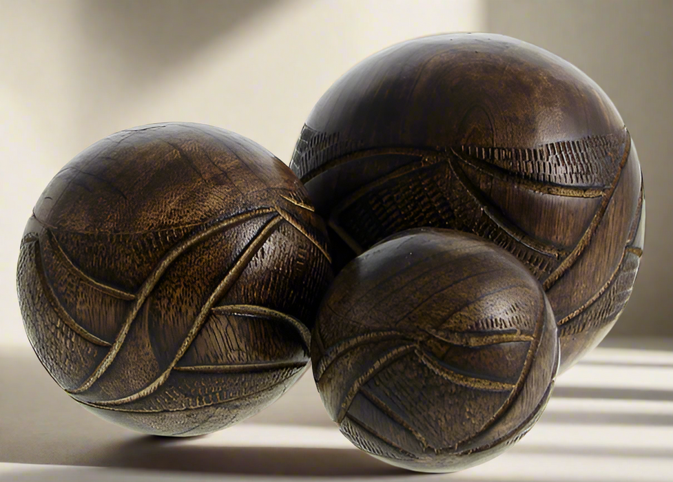 Wooden Decorative Engraved Balls  Set of 3  -  Sale