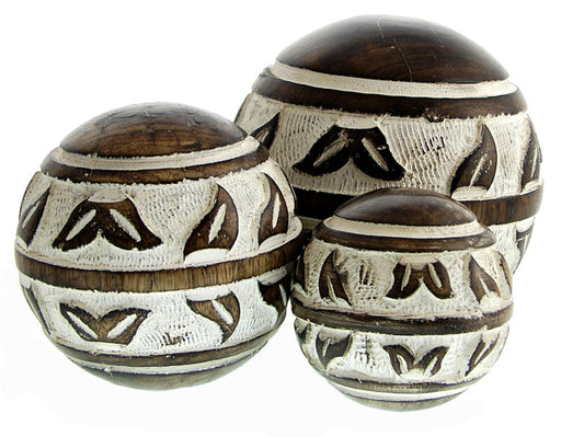 Wooden Decorative Balls with Whitewash finish  Set of 3  -  Limited Stock Sale